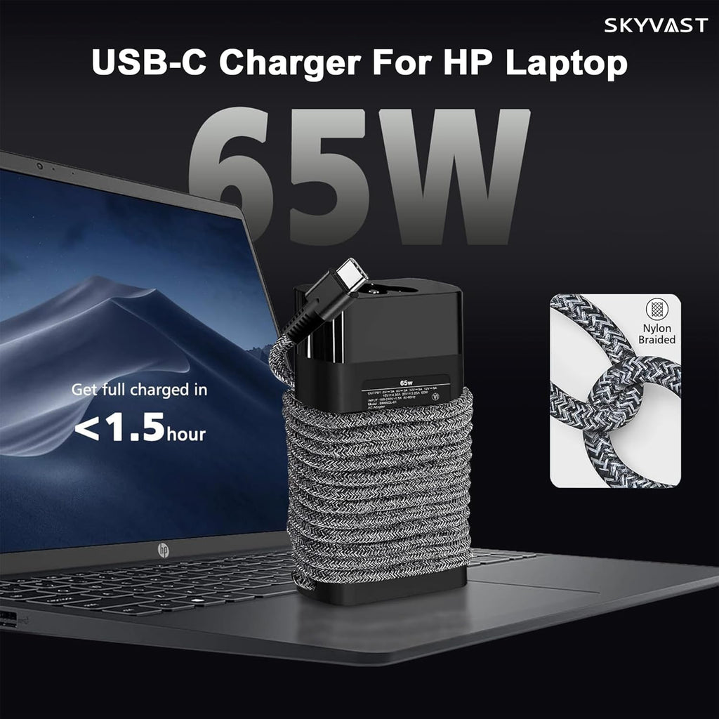 Skyvast Cargador delgado de 65 W para laptop USB-C compatible con H...