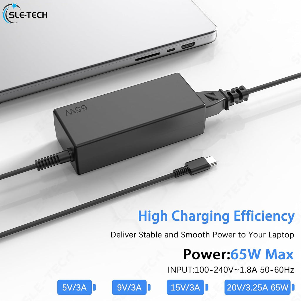 SLE-TECH Adaptador de CA USB C de 65 W compatible con Lenovo Thinkp...