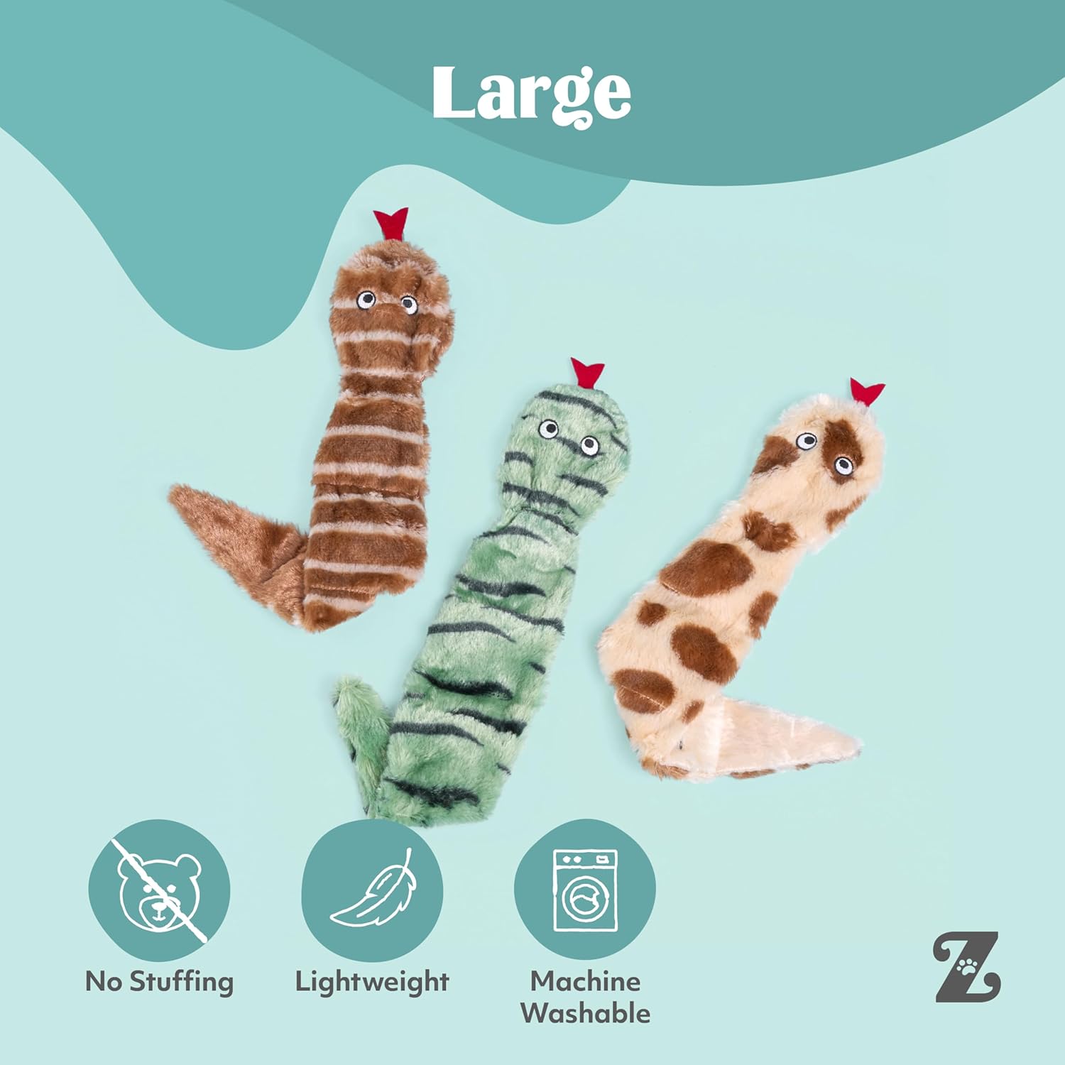 ZippyPaws Skinny Peltz - 3 serpientes multicolores, juguetes chirri...