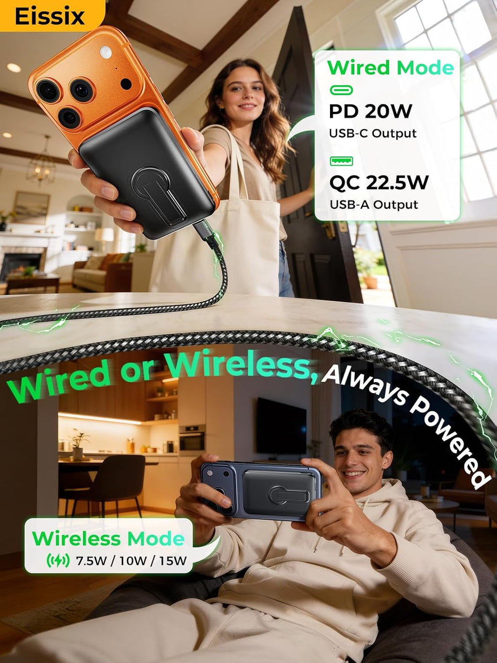Cargador portátil magnético de 12000 mAh con soporte ajustable, bat...