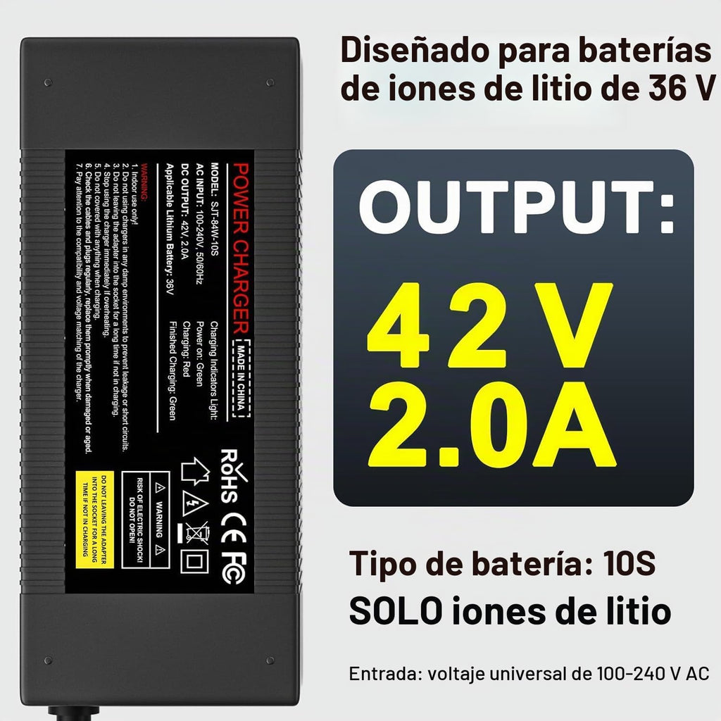 Cargador de batería de litio de 36V, cargador de 42V 2A para patine...