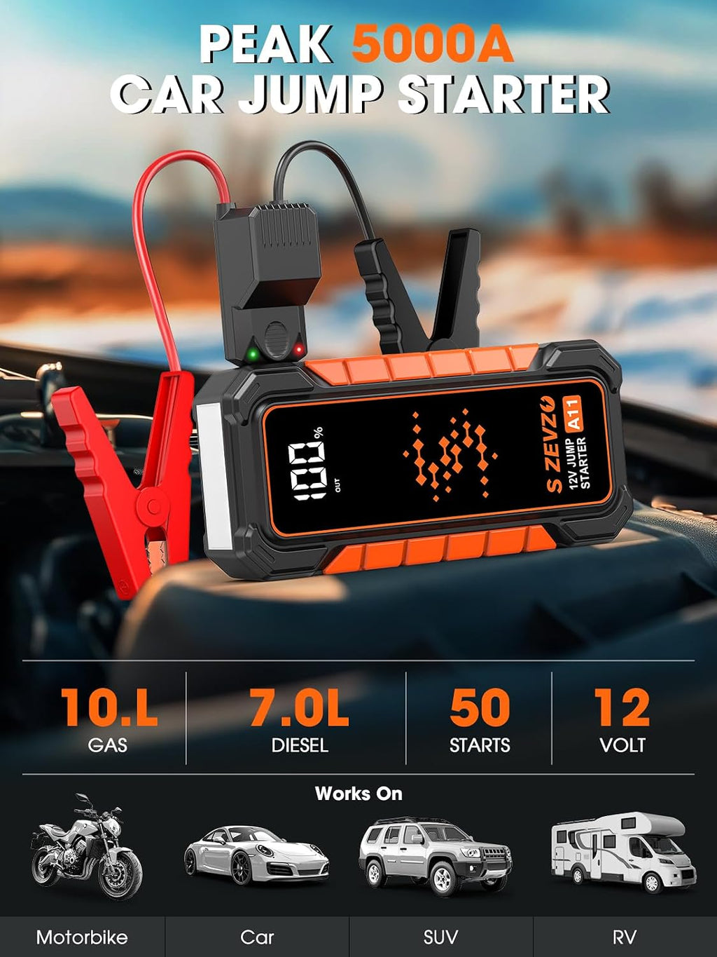 S ZEVZO A11 Arrancador de batería portátil mejorado de 5000 A para...