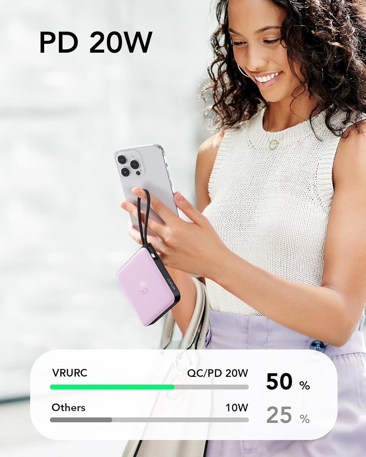 VRURC Cargador Portátil con Cable Incorporado, Banco de Energía de...