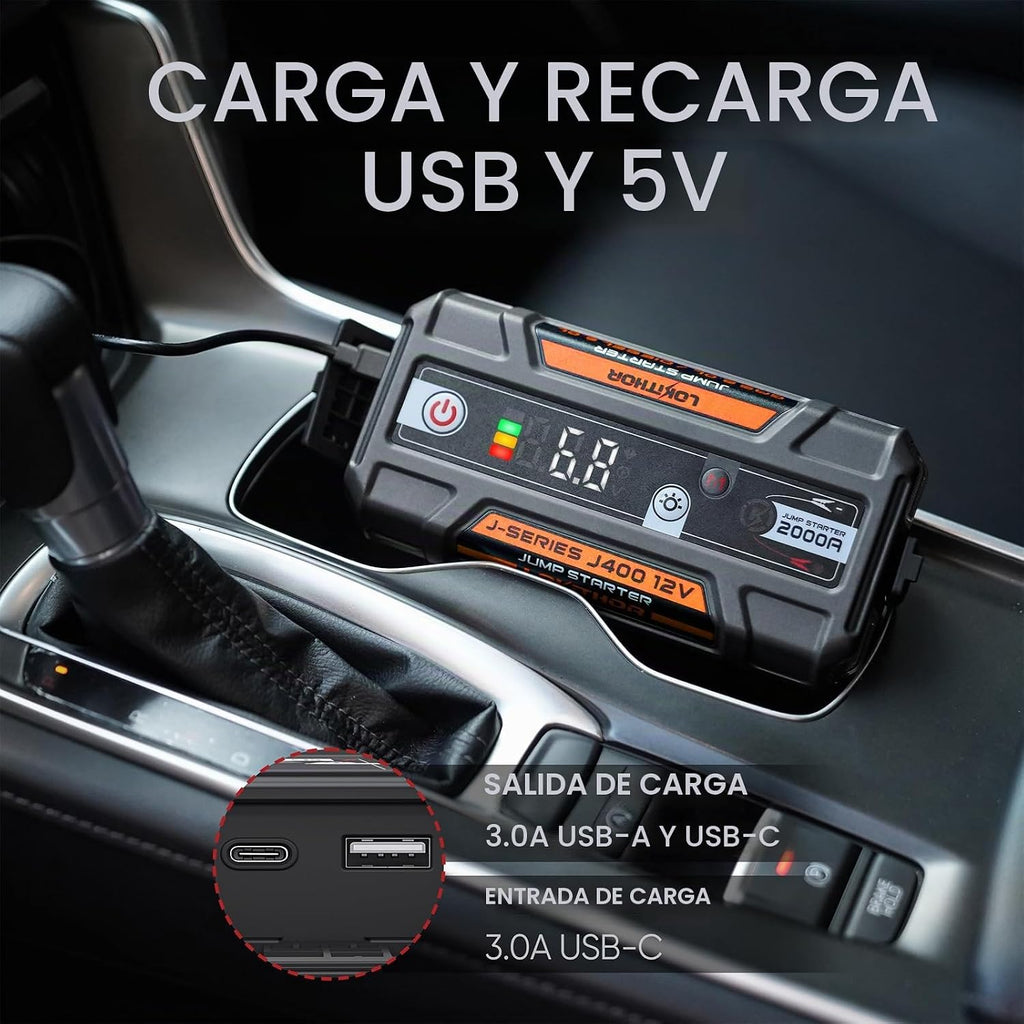 LOKITHOR J400 - Arrancador de 2000 A, 12 V, de litio, portátil, paq...