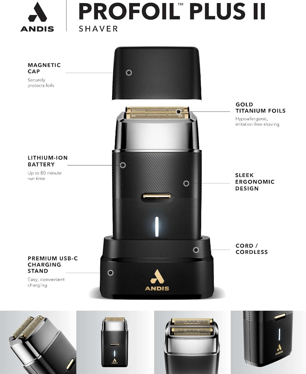 Andis 563616 Pro Foil Plus II - Afeitadora inalámbrica, láminas de...