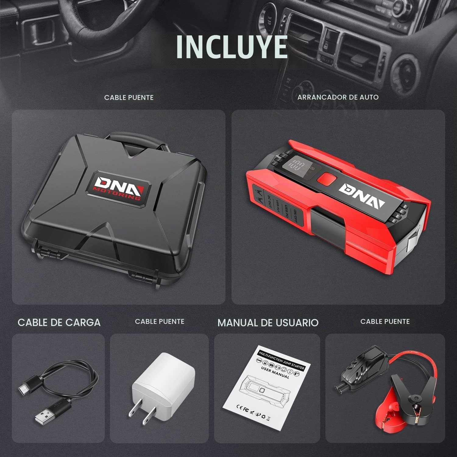 DNA Motoring Batería de coche portátil multifunción de 12 V 2000 A...