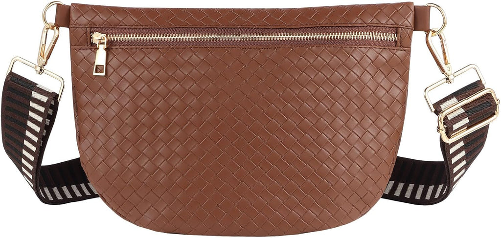 Bolsos cruzados tejidos para mujer, cinturón de cuero, riñonera, ca...