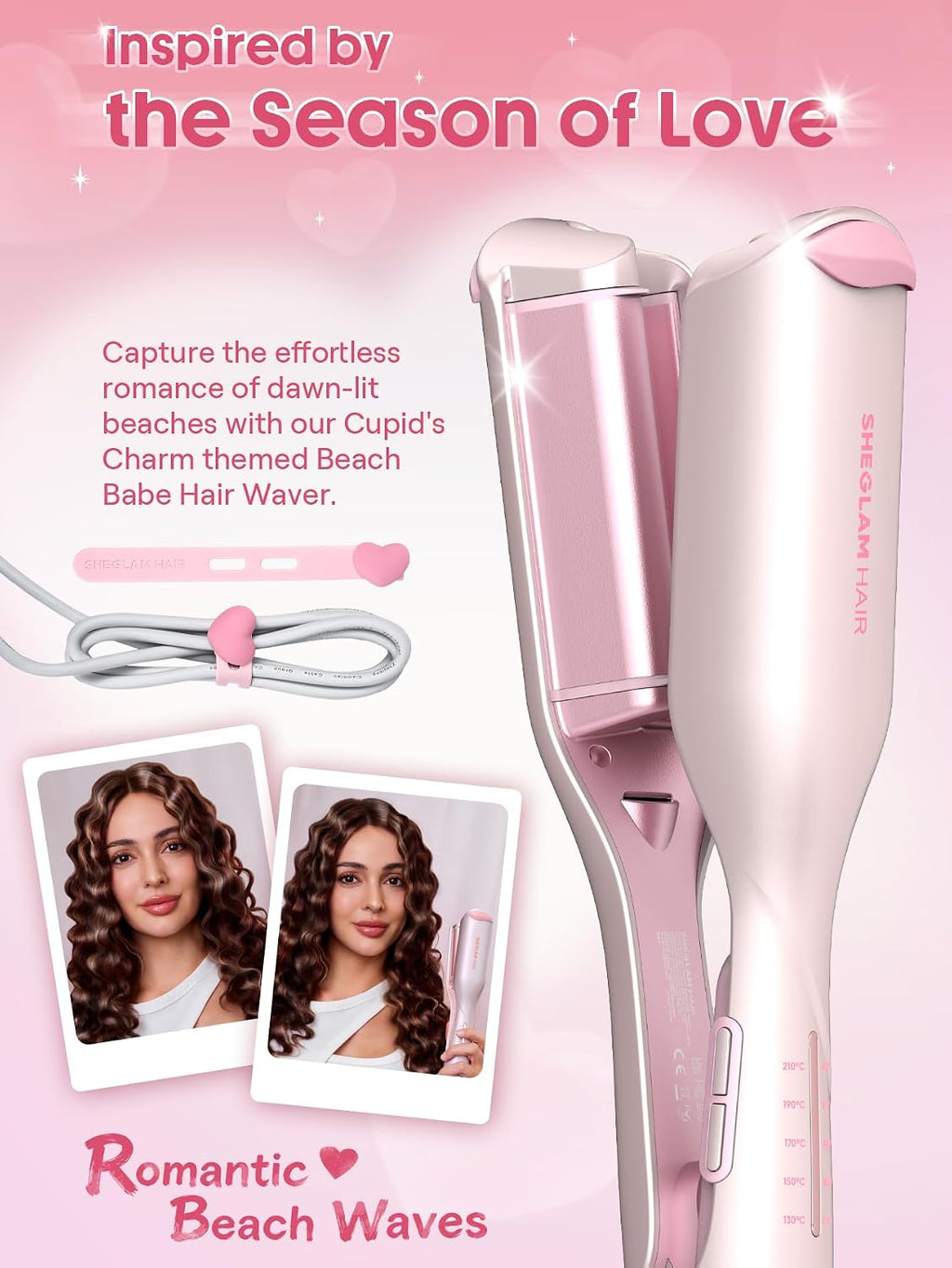 SHEGLAM Ondulador de cabello ondulado de playa (rosa, 0.75 pulgadas)