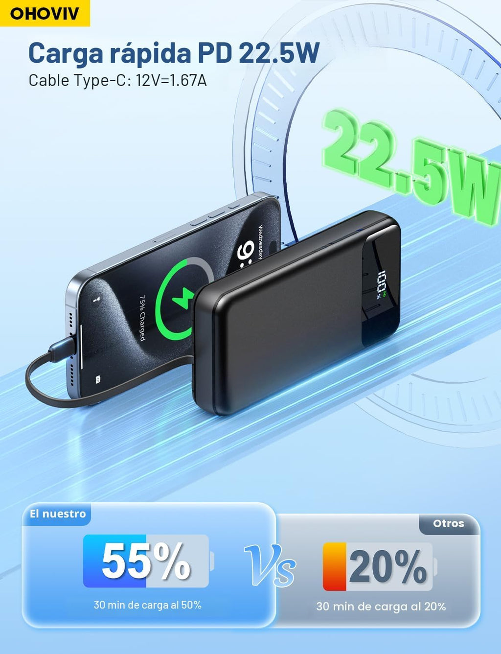 OHOVIV Cargador portátil de batería de 50000 mAh, batería de carga...