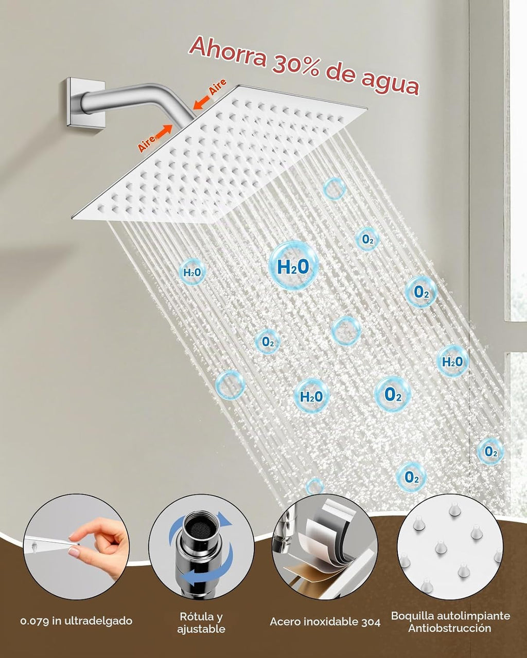 gotonovo Sistema de ducha de lluvia para baño, juego de cabezal y m...