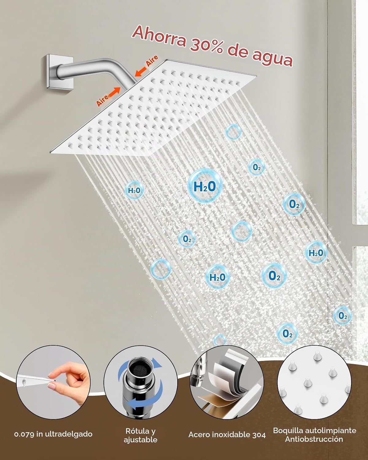 gotonovo Sistema de ducha de lluvia para baño, juego de cabezal y m...