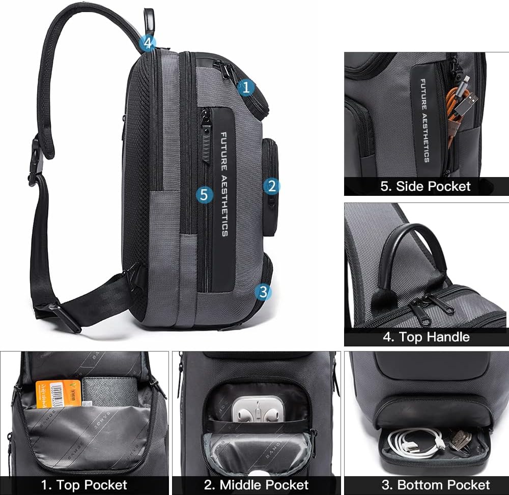 BANGE Bolso bandolera, bolso de hombro impermeable para hombres, bo...