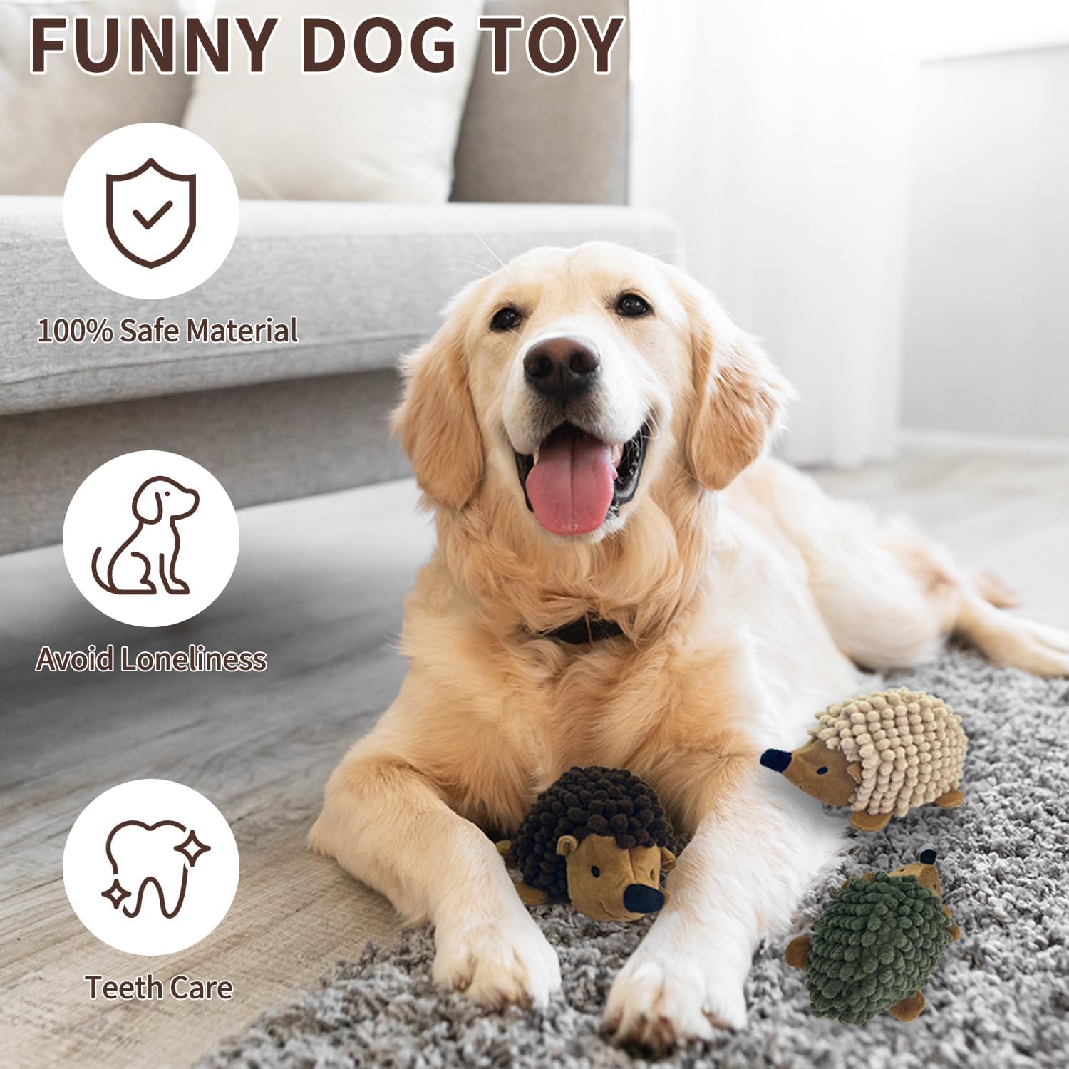 Chongqile Erizo de peluche para perros, 3 piezas, erizo chirriante...
