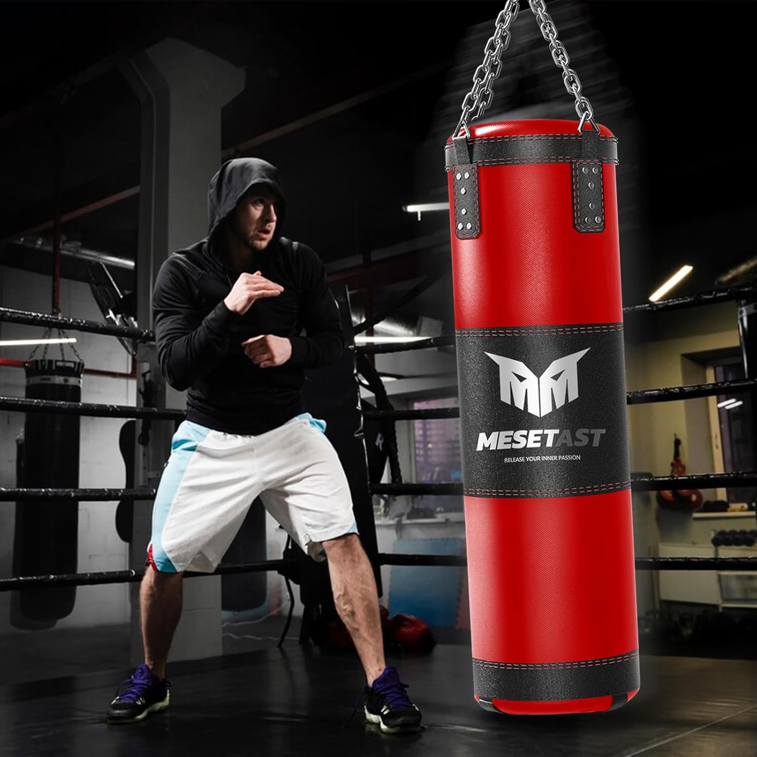 Saco de boxeo Mesetast para adultos, juego de saco de boxeo pesado...