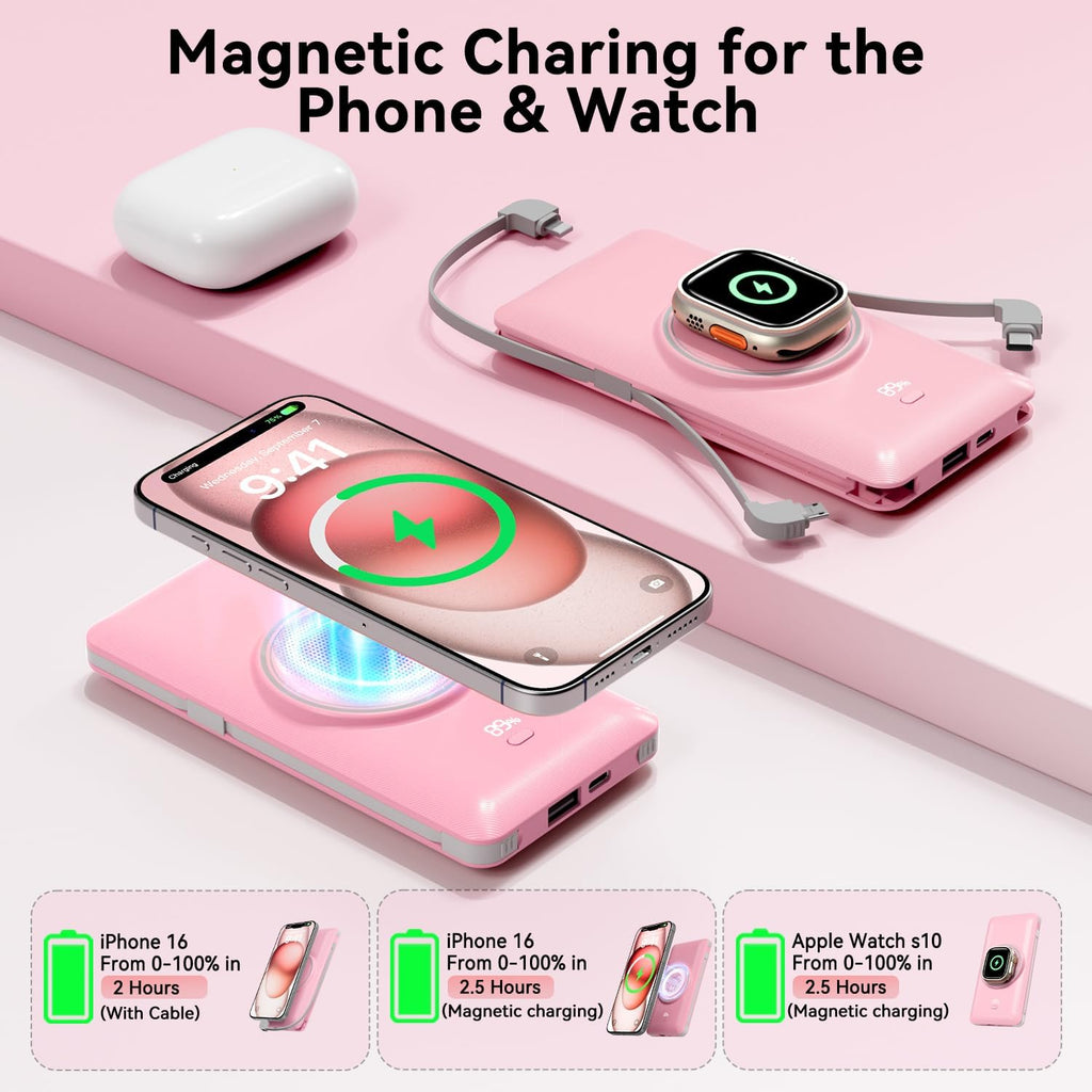 Cargador Portátil Magnético de 10000mAh para iWatch e iPhone, Banco...