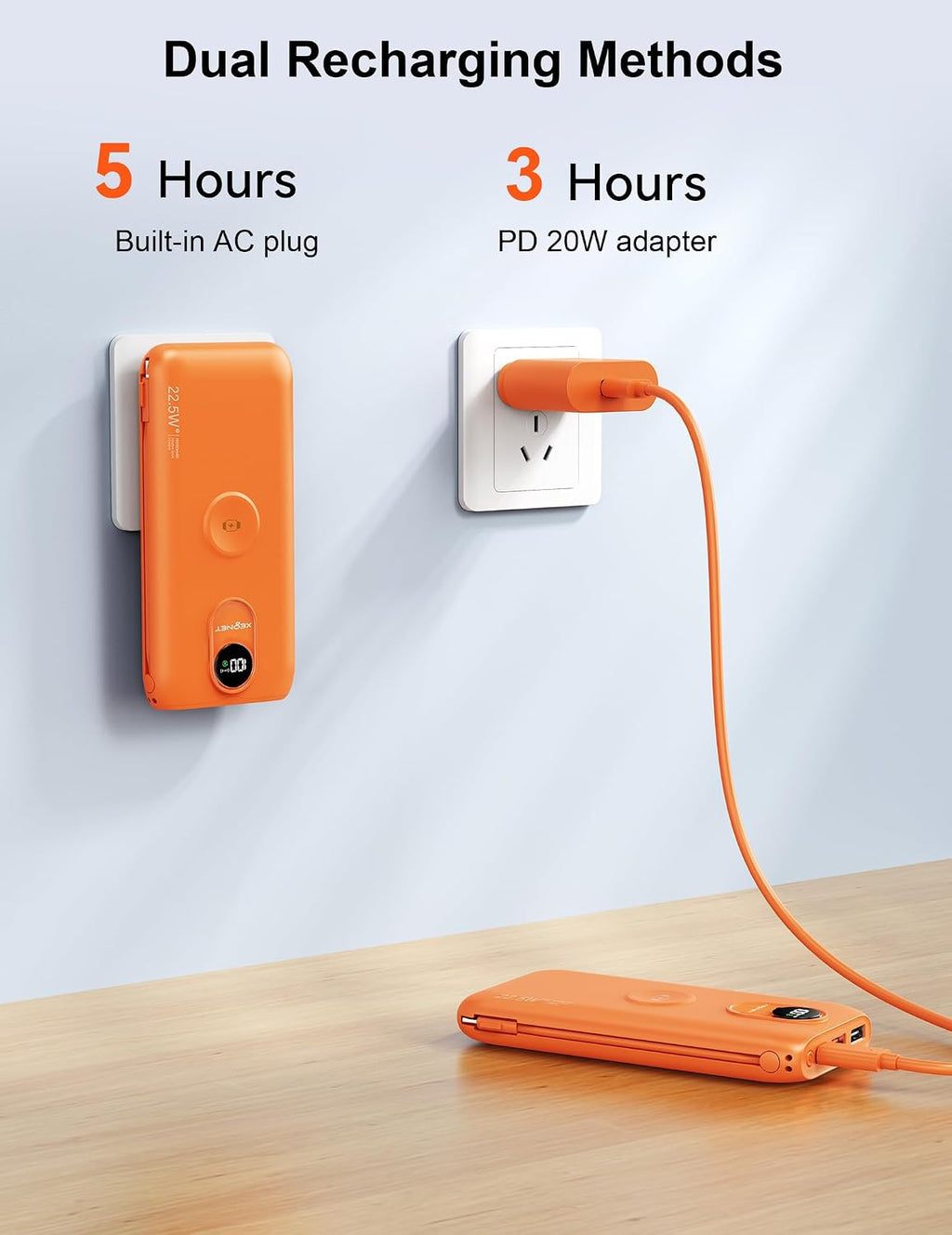Cargador Portátil XEGNER 10000mAh 20W, Enchufe de Pared, 2 Cables,...