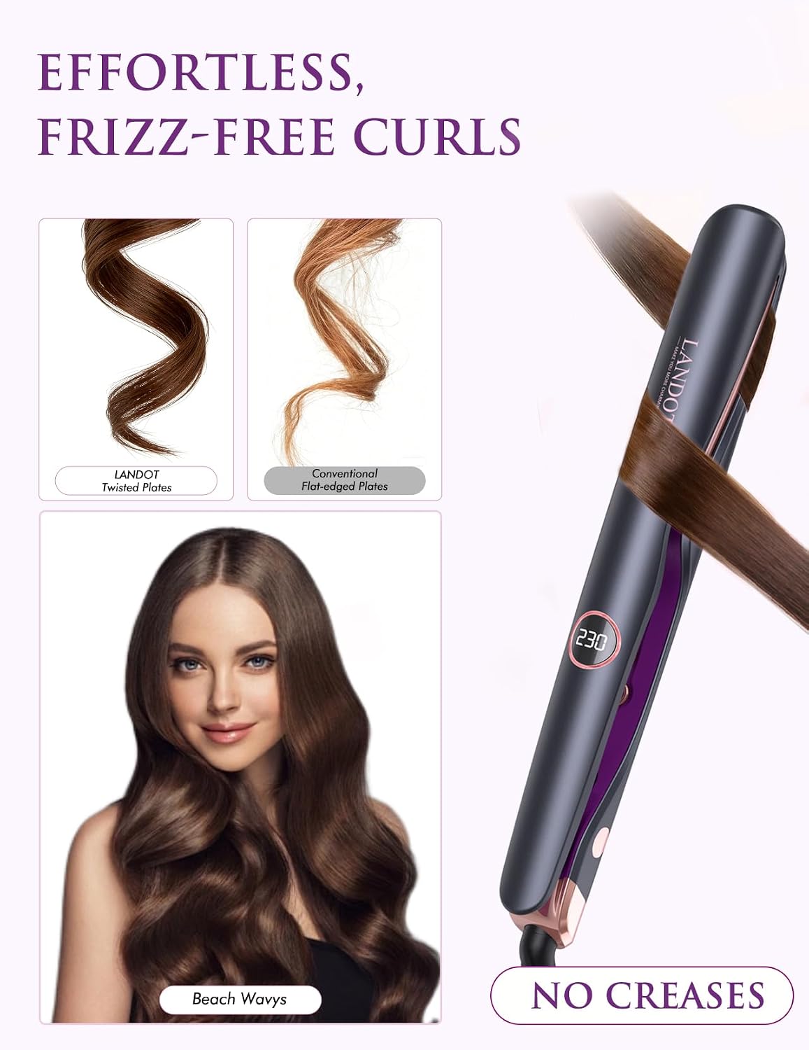 LANDOT Plancha para el cabello y rizador 2 en 1: crea ondas de saló...