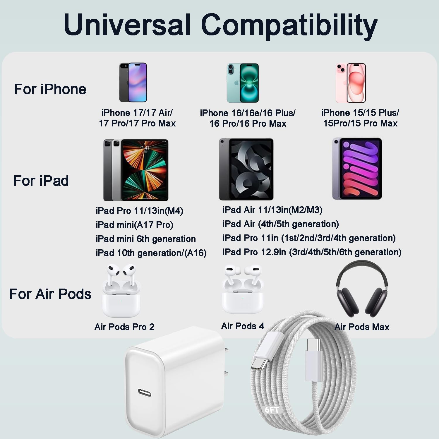 Cargador para iPhone 17, 16, 15, carga rápida, 20 W, tipo C, carga...