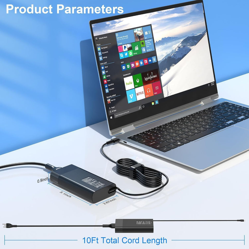 90W USB C Cargador portátil de reemplazo para HP Spectre x360 90414...