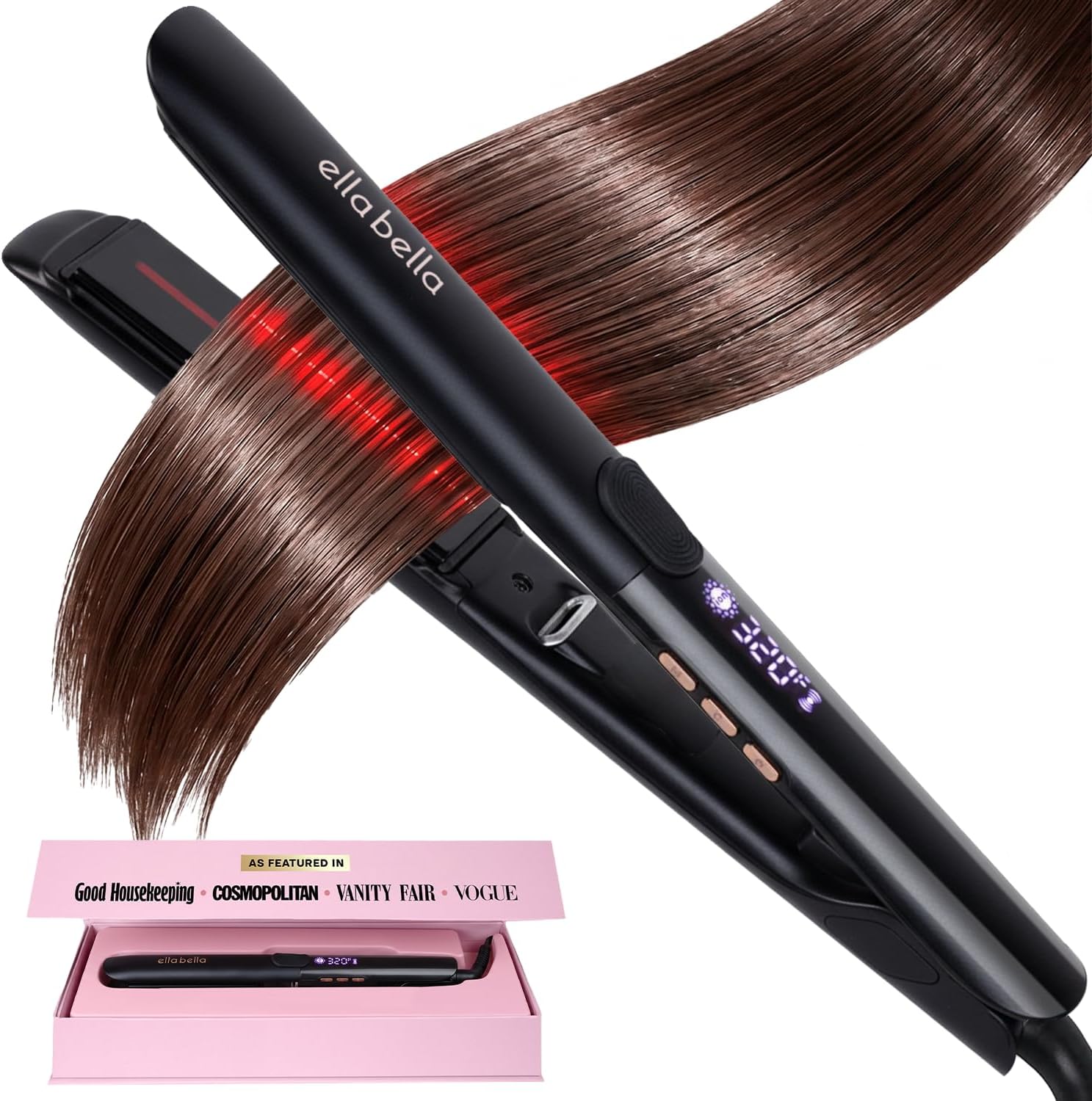 ELLA BELLA® Plancha plana de titanio para alisar el cabello, delgad...