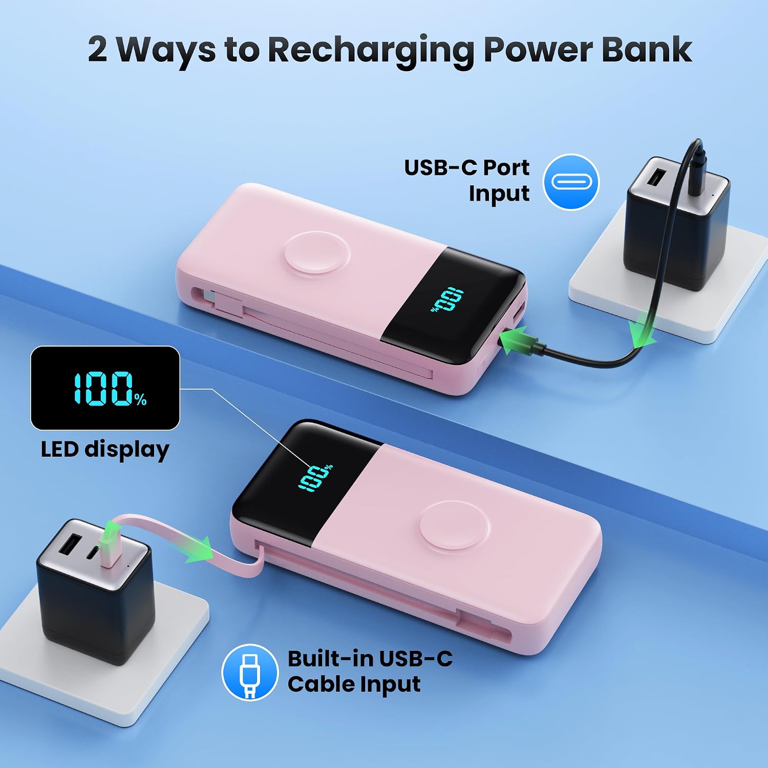 Cargador portátil de 40800 mAh con cables integrados, batería portá...