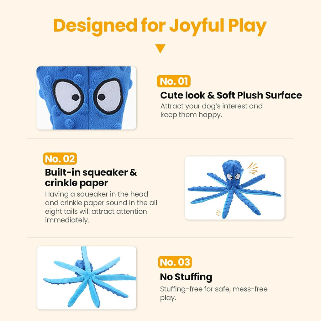 HGB Juguetes chirriantes para perros, pulpo sin relleno, juguetes g...