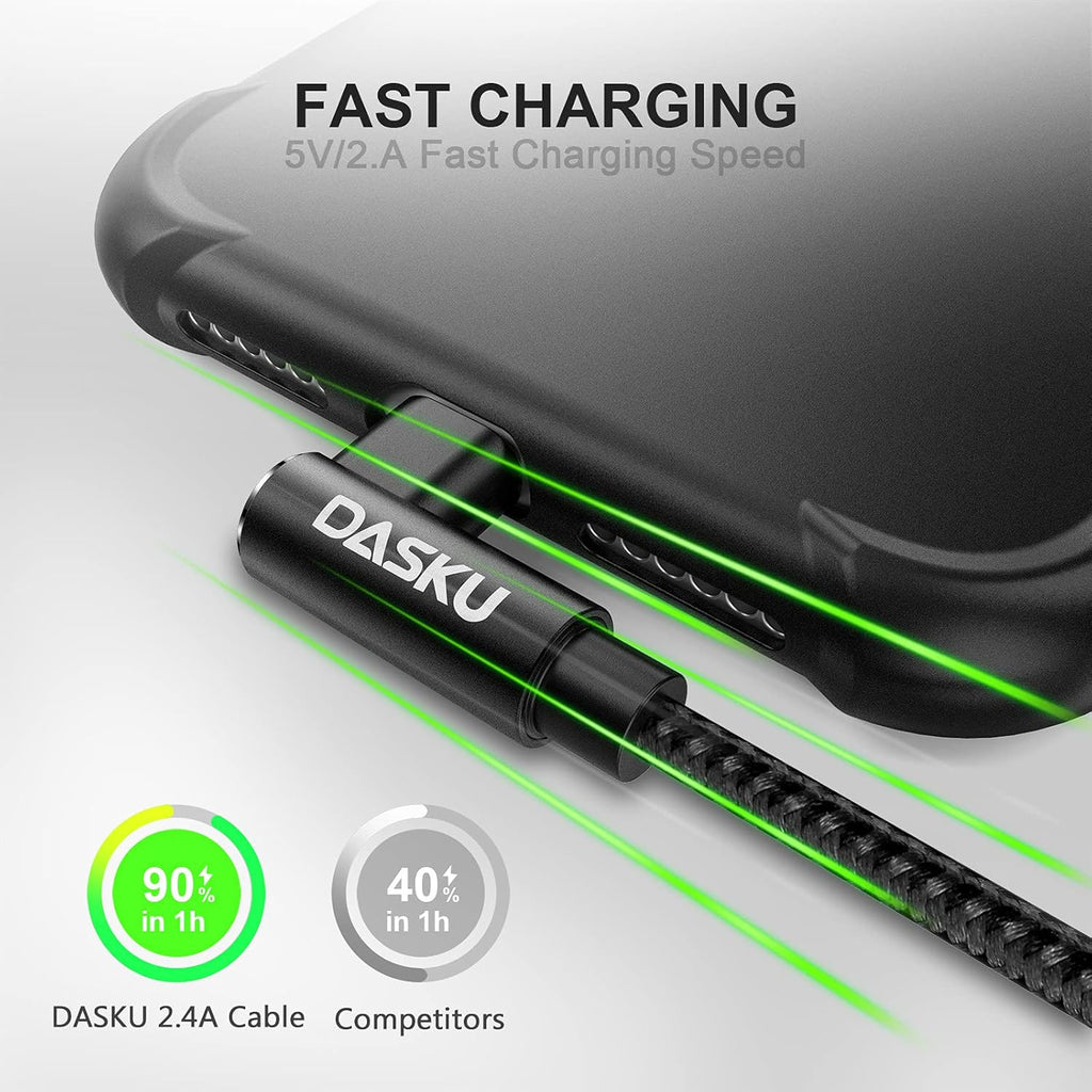 Dasku Paquete de 2 cables de carga para iPhone de 90 grados, cable...