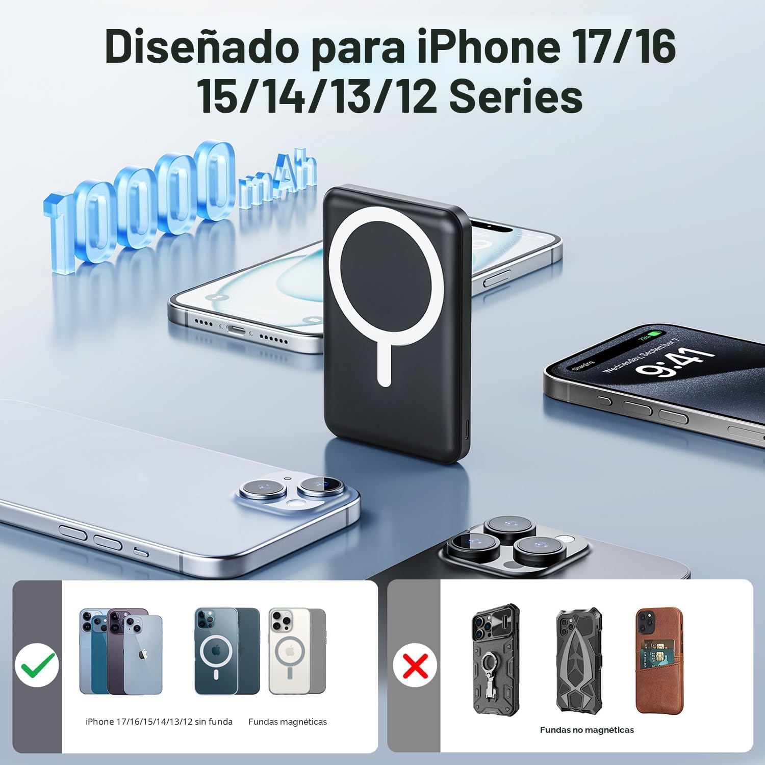 AOGUERBE Cargador Portátil para Mag-Safe, Banco de Energía Magnétic...