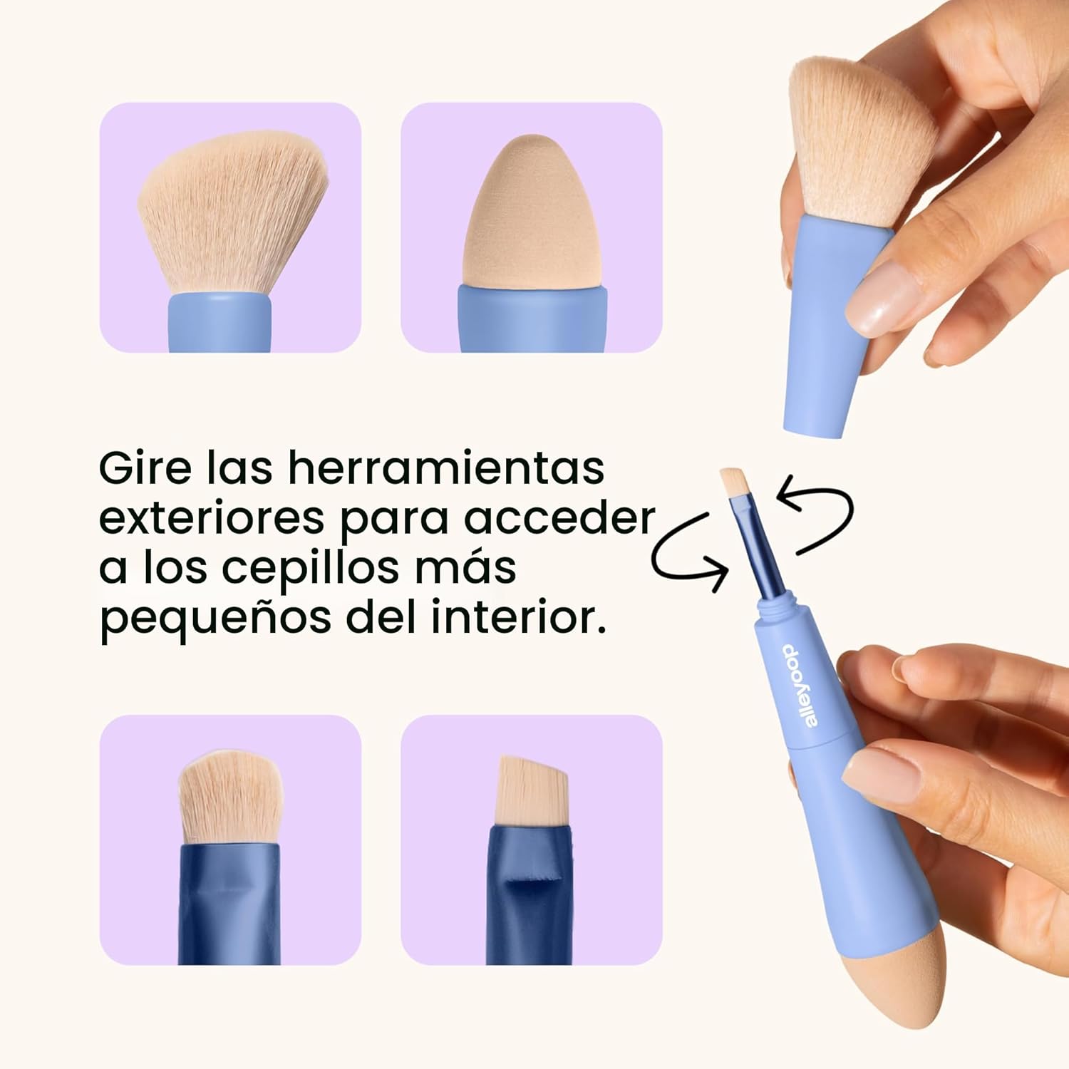 Alleyoop Multi-Tasker - Juego de brochas de maquillaje de viaje 4 e...