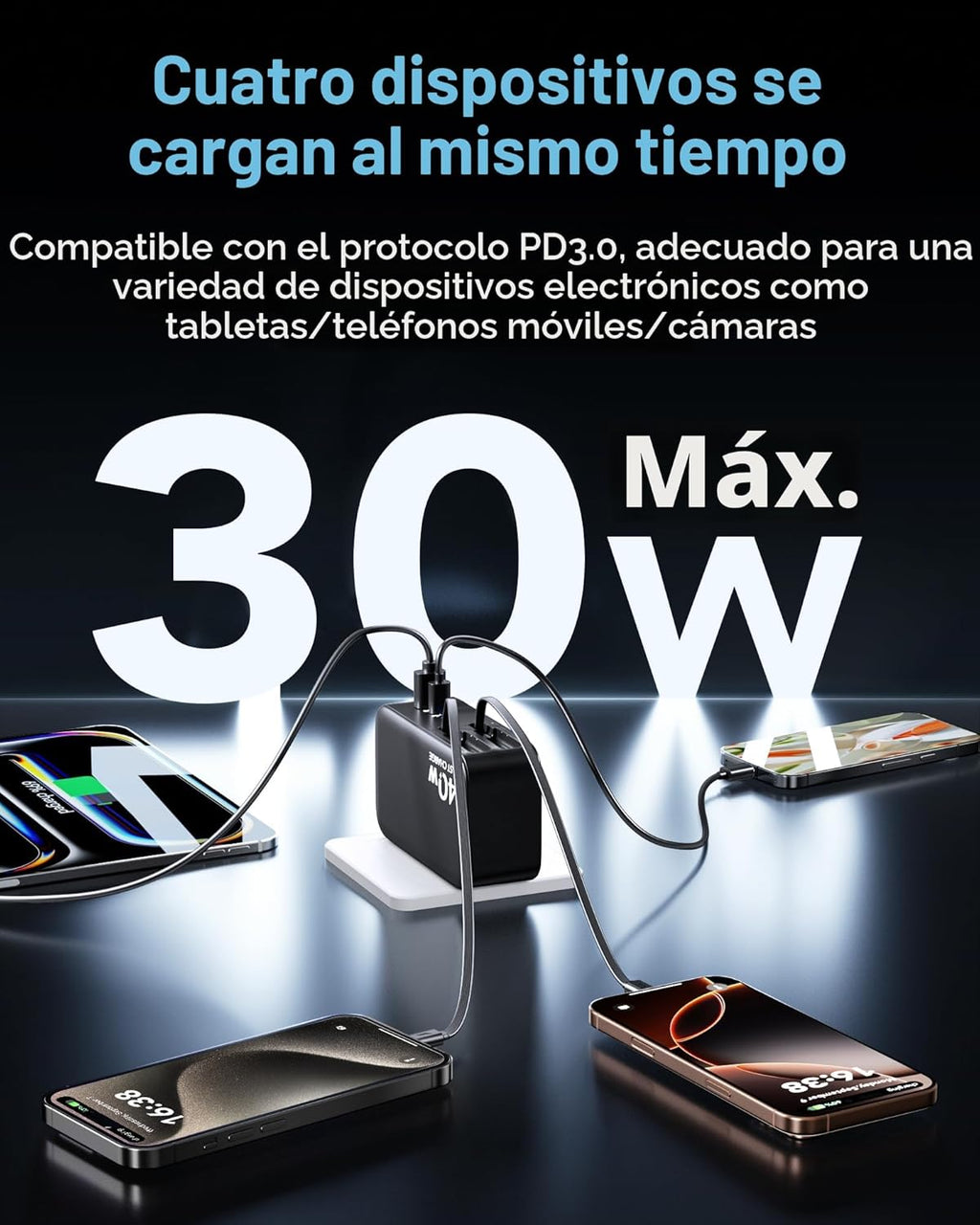 Cargador de pared USB C retráctil con enchufe de pared, cables tipo...