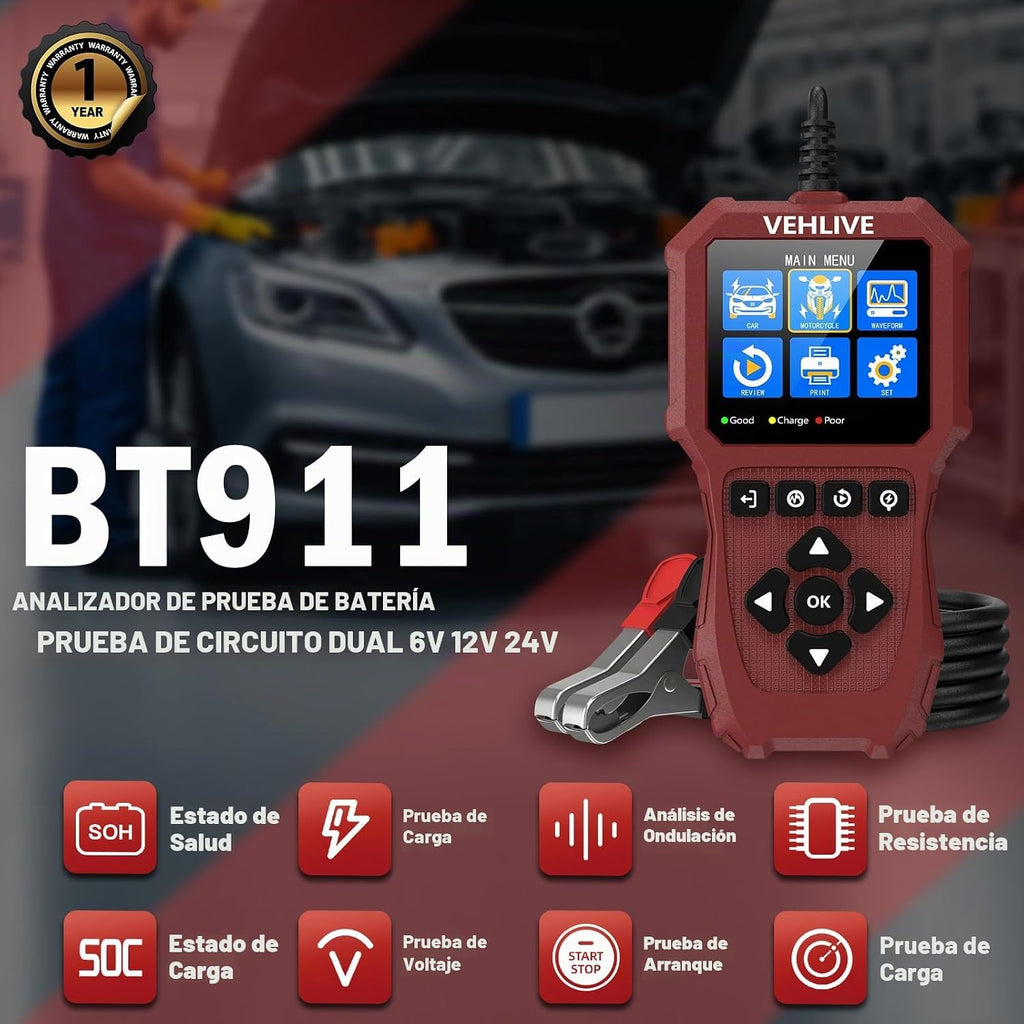 BT911 5-3000CCA - Probador de batería de automóvil de 6 V, 12 V y 2...
