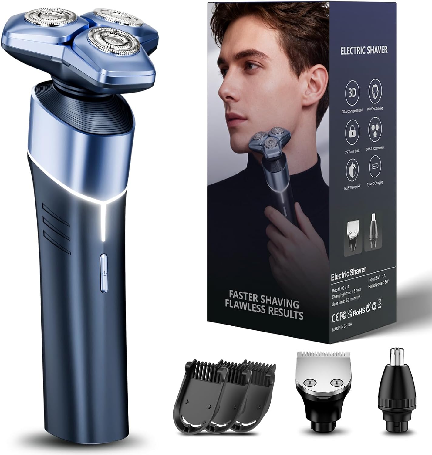 Maquinilla de afeitar eléctrica para hombres: afeitadora 3 en 1 con...