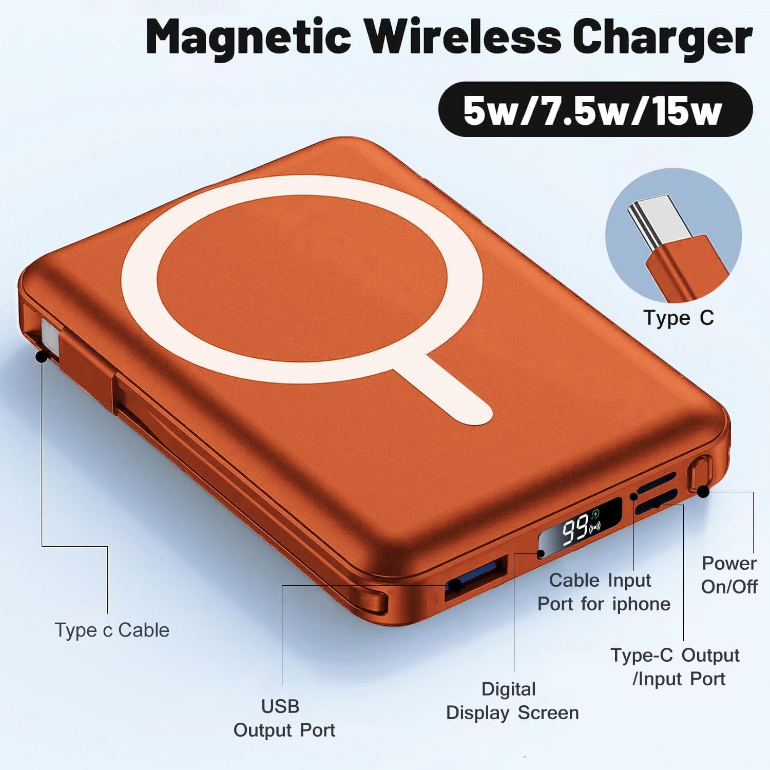 Azmuth Cargador portátil MagSafe, banco de energía magnético de 100...