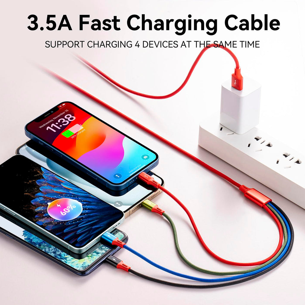 Cable de carga múltiple de 3.5 A, [2 unidades de 6 pies] 4 en 1, ca...