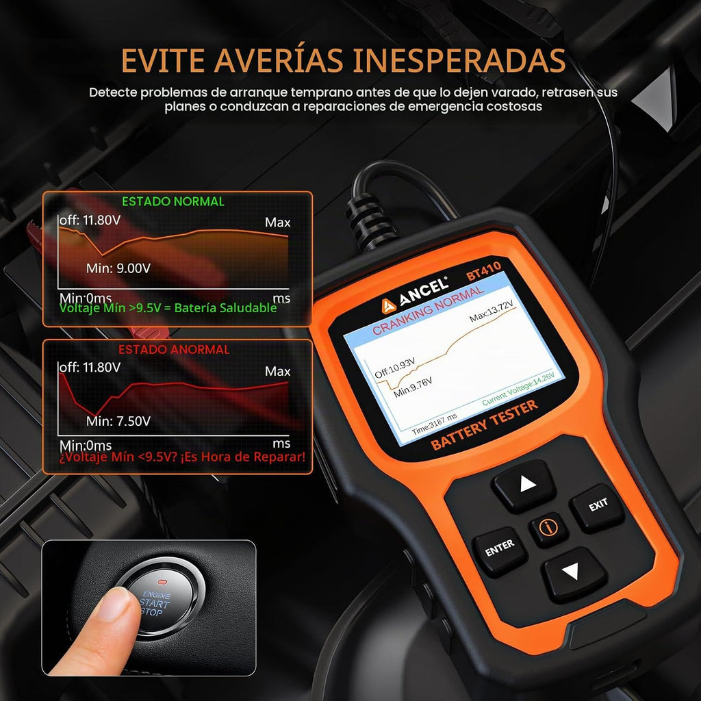 ANCEL BT410 - Probador de batería de coche de 12 V 24 V para baterí...