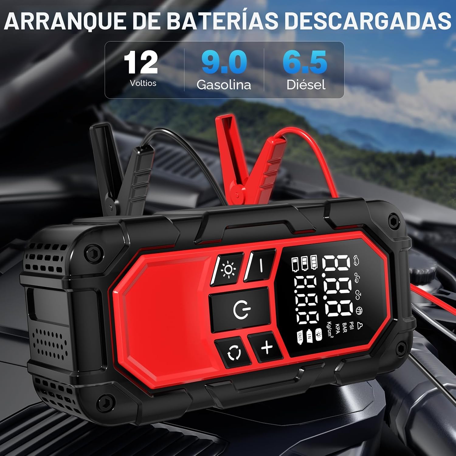 Arrancador con compresor de aire, batería de coche (gasolina 9.0\/6...