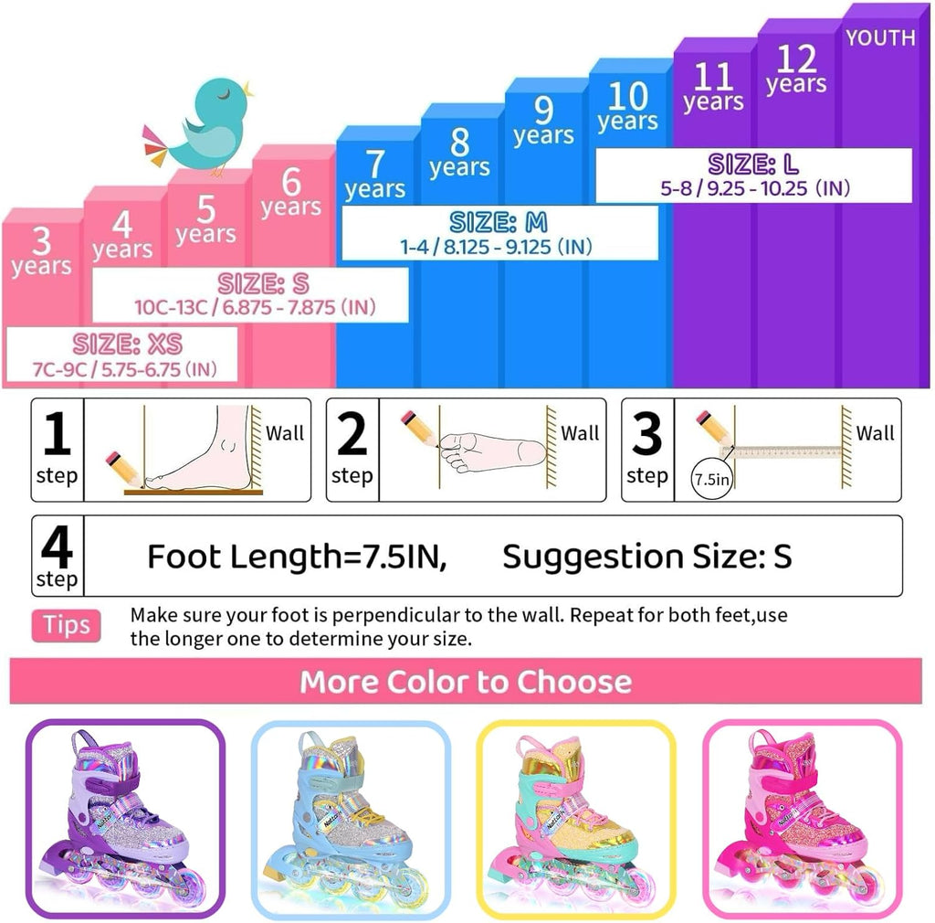 Nattork Inline Skates for Girls Kids, Adjustable Blades Roller Skat...