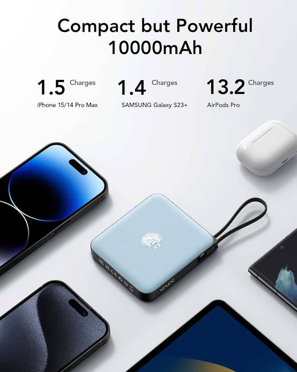 VRURC Cargador portátil para iPhone con cable incorporado, batería...