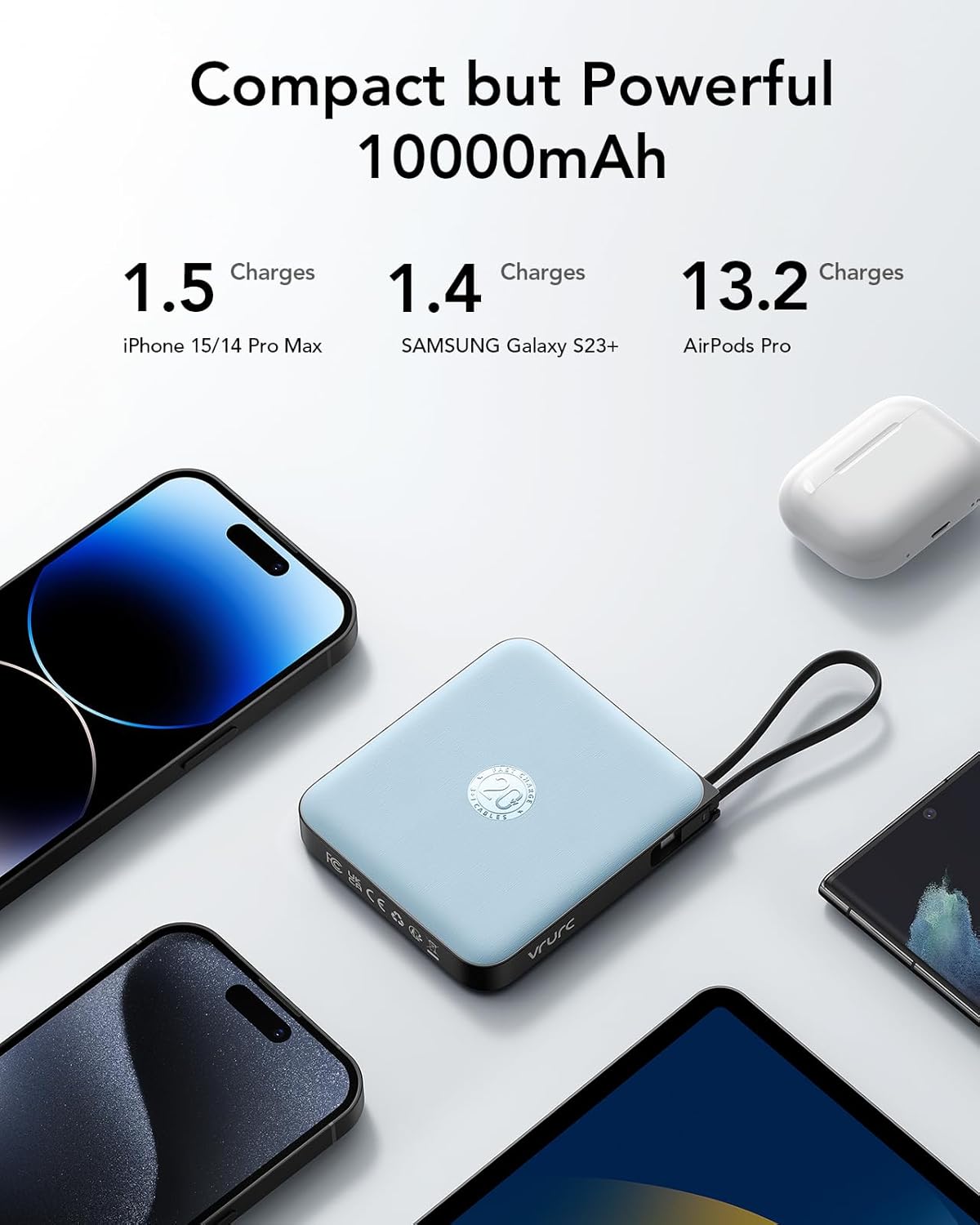 VRURC Cargador portátil para iPhone con cable incorporado, batería...