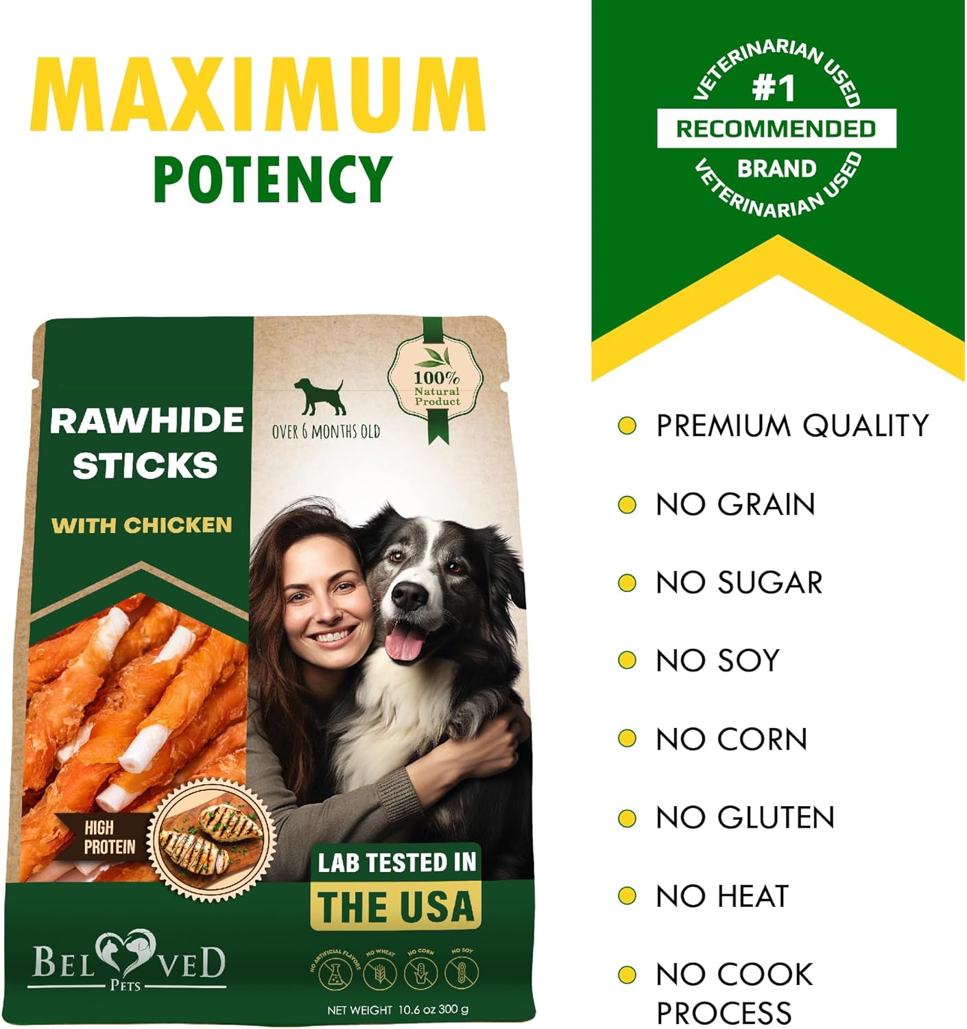 Beloved Pets Golosinas para perros y pollo envuelto de cuero crudo...