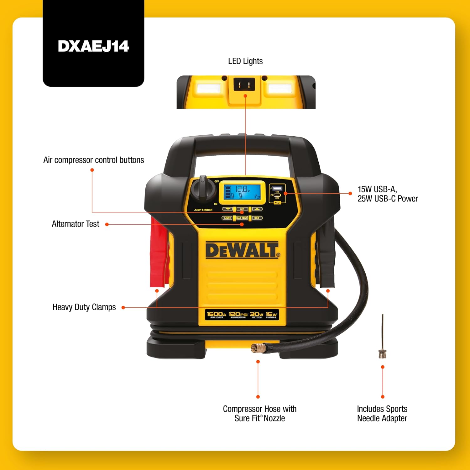 DEWALT DXAEJ14 Arrancador de 1600 amperios con inflador | Estación...