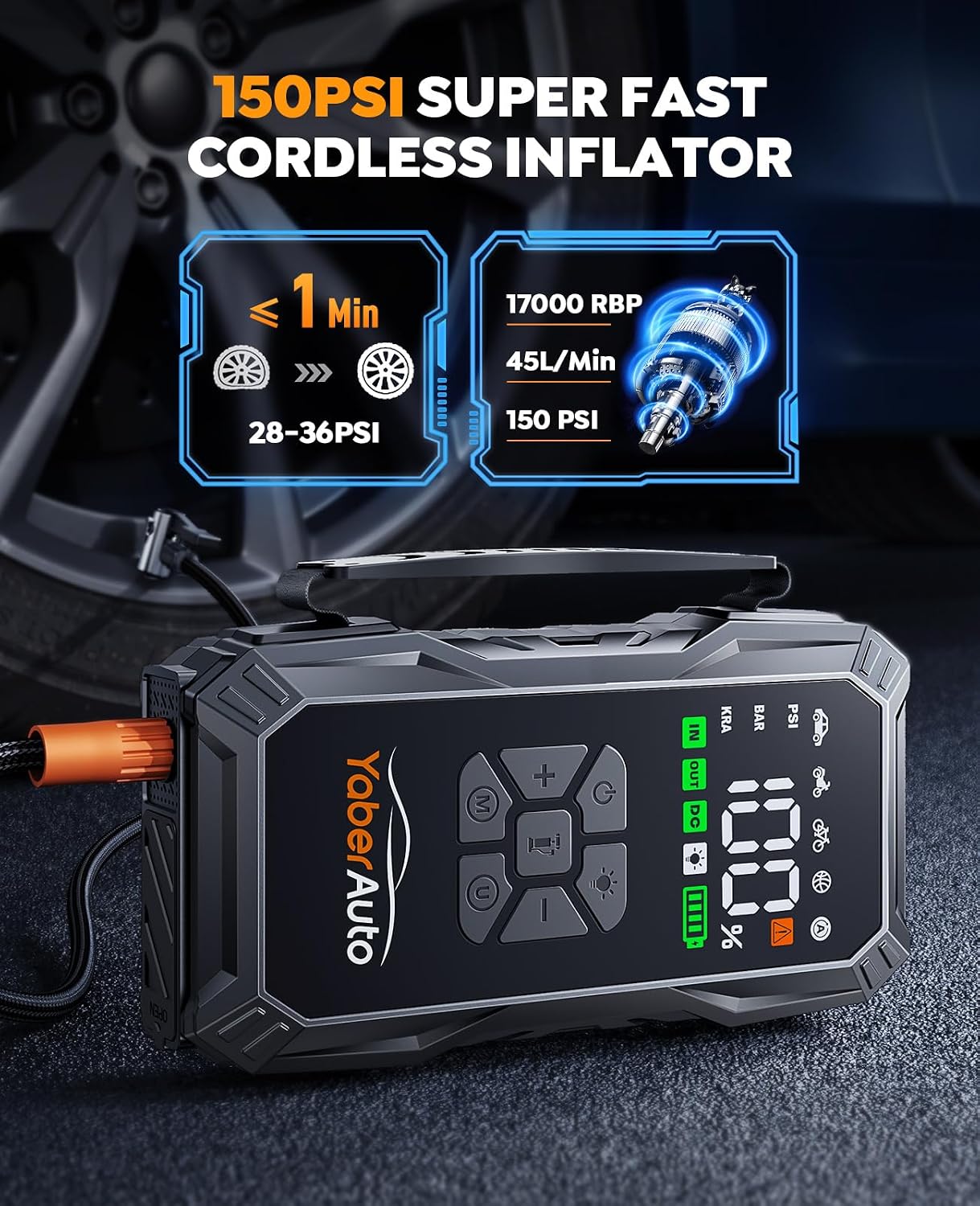 YaberAuto Arrancador de 10 en 1 con Compresor de Aire 6000A 150PSI...
