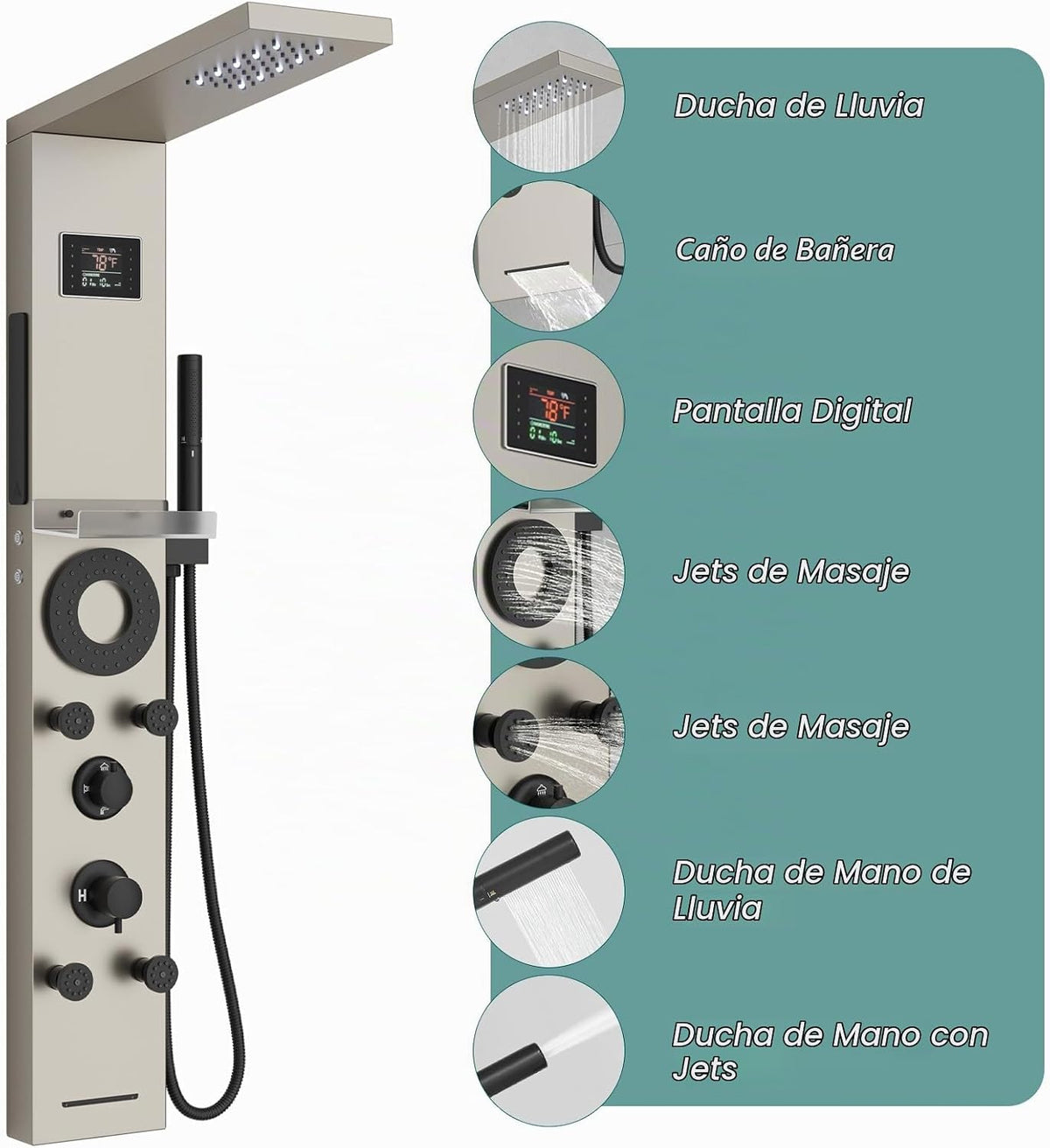 Hoimpro Sistema de torre de panel de ducha LED de níquel cepillado,...