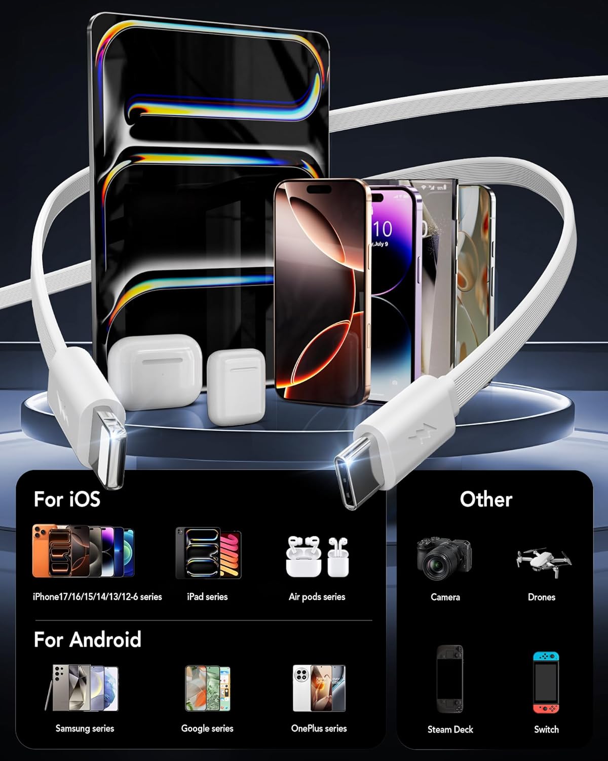 Cargador USB C retráctil de pared con cables tipo C de 35.5 pulgada...