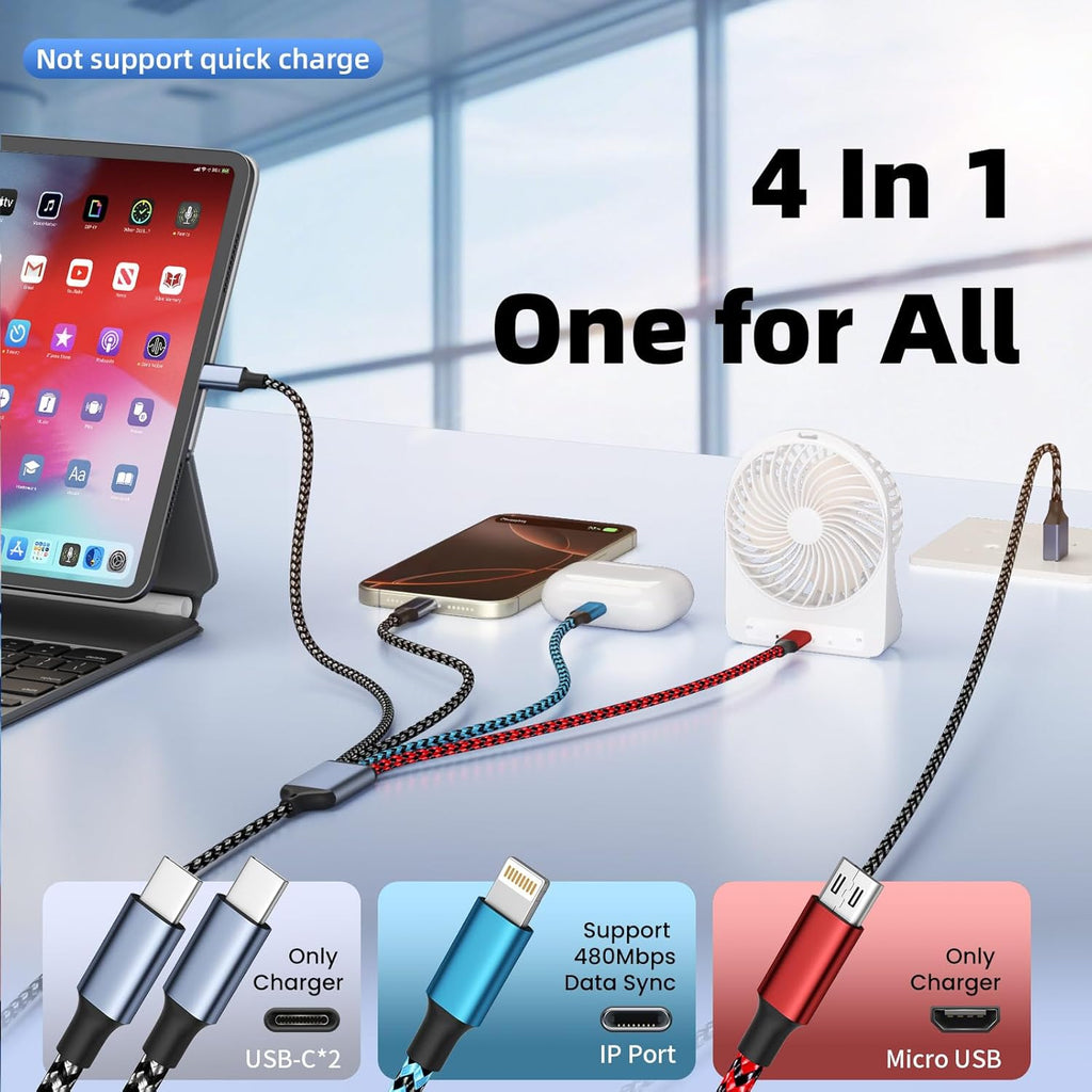 Cable de carga múltiple USB de doble tipo C, cables de carga 4 en 1...