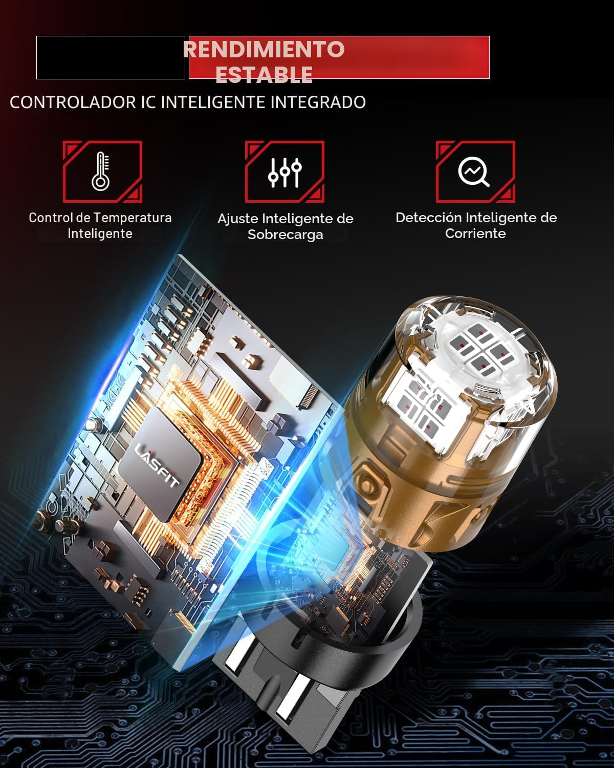 LASFIT 7444 7443 Bombilla LED de freno roja, 1600LM súper brillante...