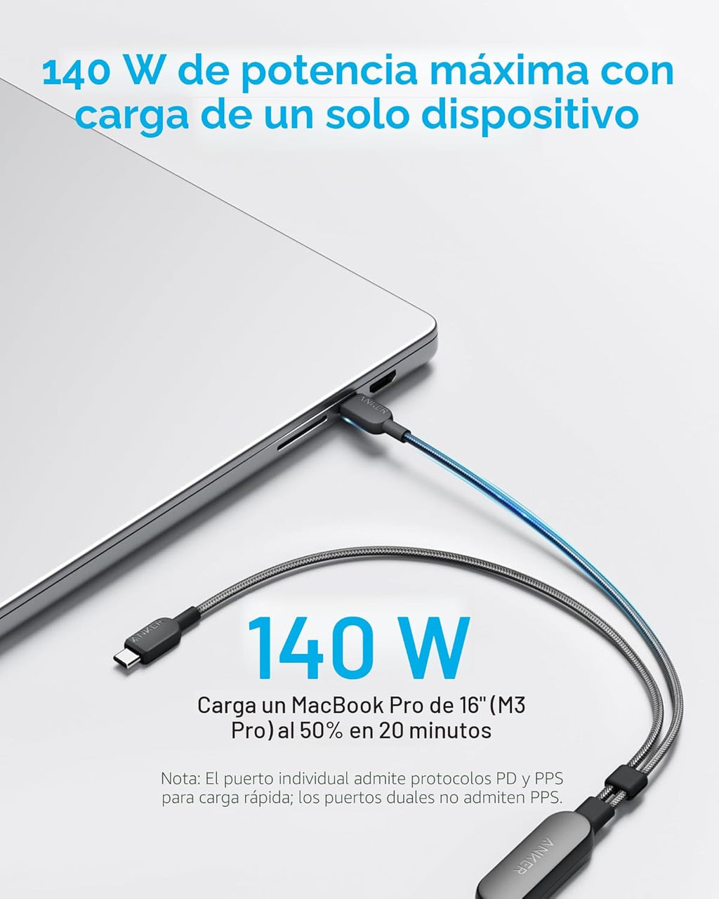 Anker Cable, Cable USB C a USB C de 4 pies 2 en 1 140W máx, carga r...