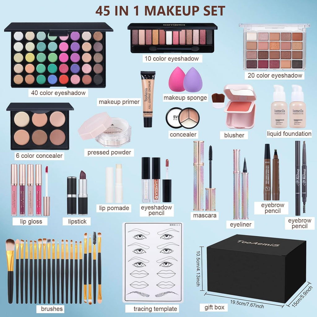 El kit completo de maquillaje para mujer incluye: sombra de ojos, b...