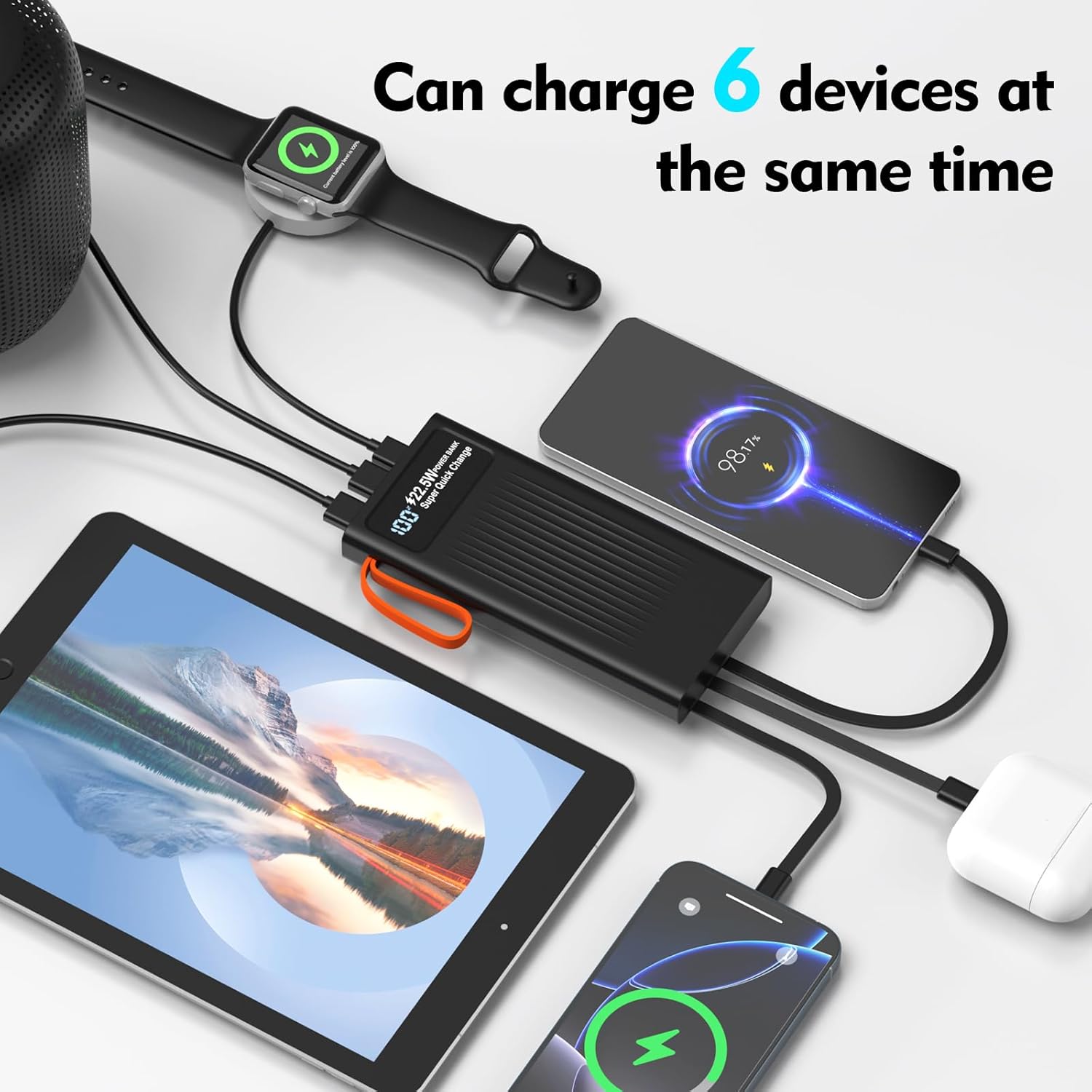 Cargador portátil de 10000 mAh, cable integrado, PD de 22.5 W de ca...