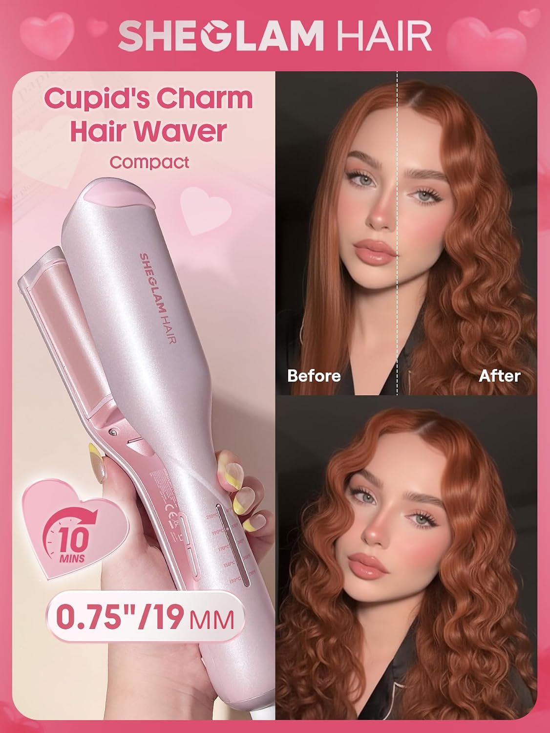 SHEGLAM Ondulador de cabello ondulado de playa (rosa, 0.75 pulgadas)